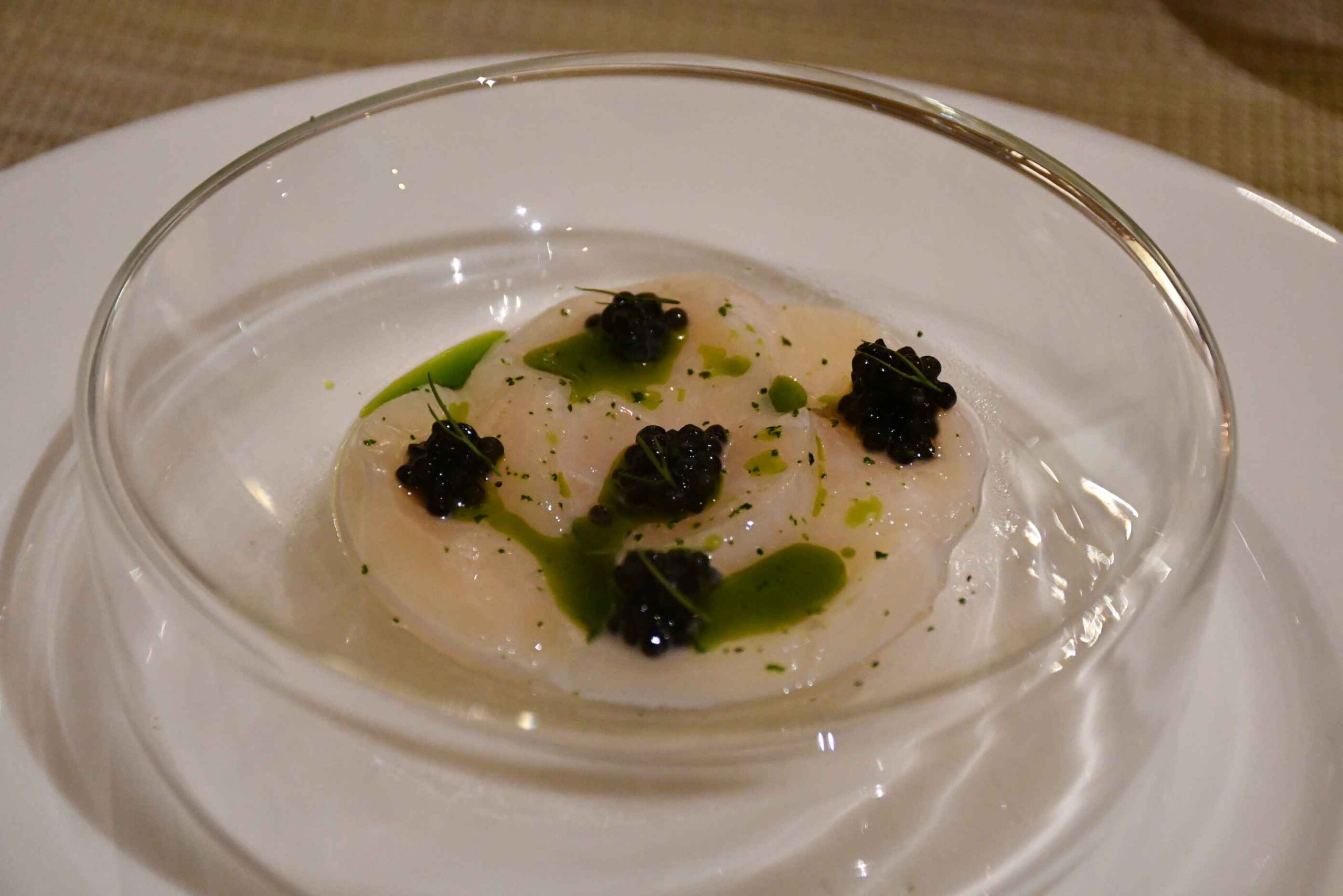 La Sante Scallops with Caviar and Herb Oil